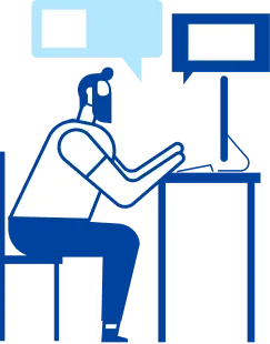 パソコン画面を見ながらヒアリングするビジネス風の人物イラスト